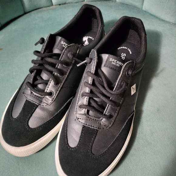 Sperry Women's Top Siders Black and White Sneakers - Picture 1 of 8